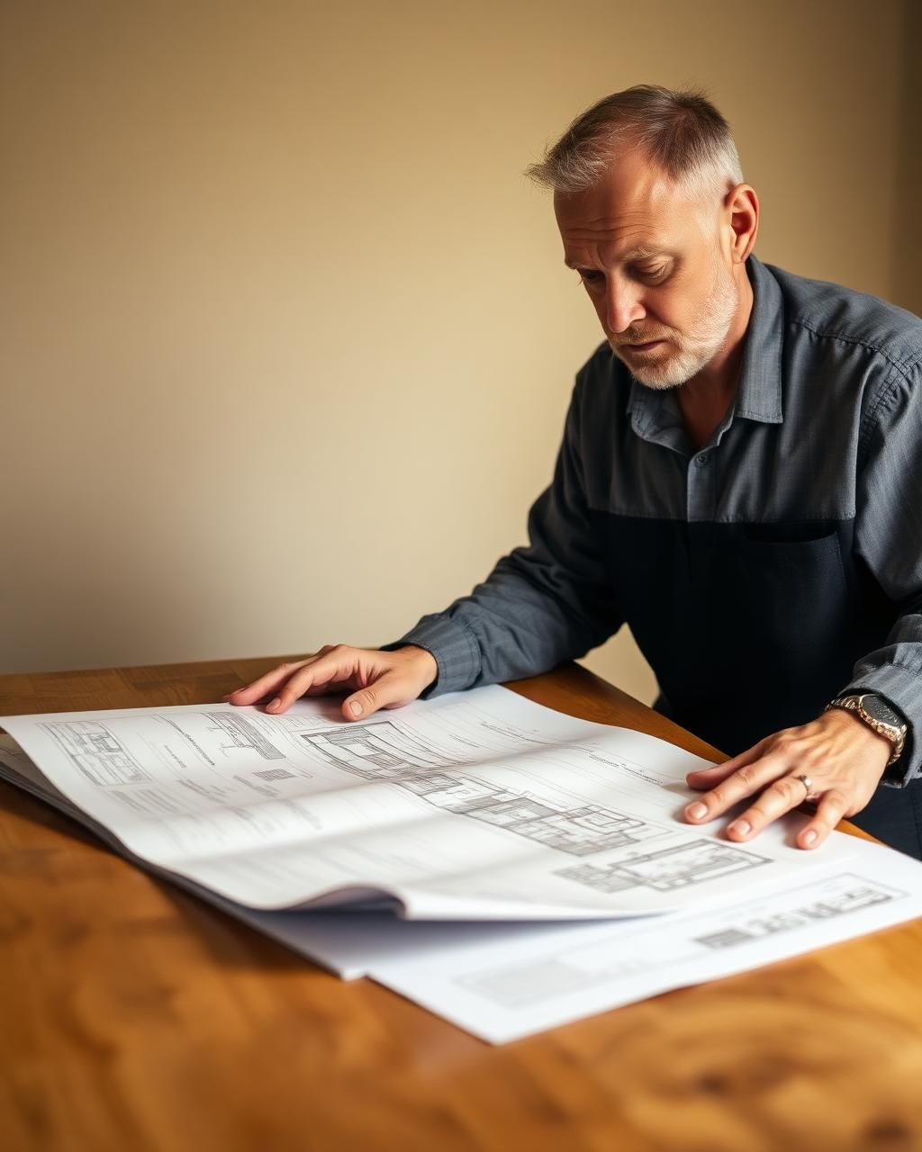 Estimator reviewing renovation plans